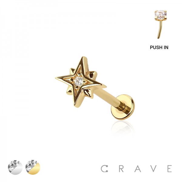 CZ STARBURST THREADLESS (PUSH IN) 316L SURGICAL STEEL LABRET SET CZ STARBURST THREADLESS (PUSH IN) 316L SURGICAL STEEL LABRET SET